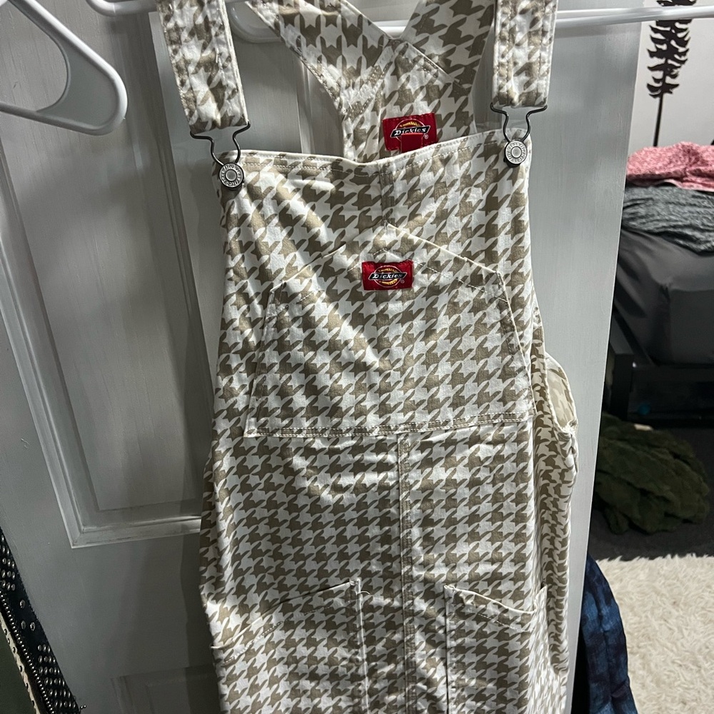 Dickies Cream and Brown Houndstooth Overalls